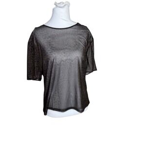 Gap Womens XXL Tall Sheer Mesh Leopard Print Short Sleeve Crew Neck Top layering